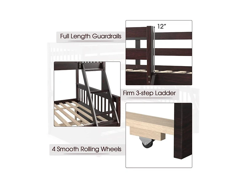 Slickblue Twin Over Full Bunk Bed with Trundle, Convertible Design