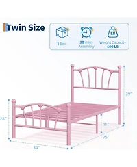 gaomon Twin Bed Frame for Girls, Heart-Shaped Headboard & Footboard, Heavy-Duty Metal Slat Support, No Box Spring, Easy Assembly