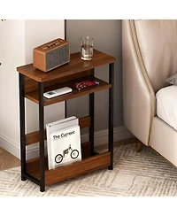 gaomon Walnut Narrow Side Table Nightstand, Storage Shelf & Magazine Rack Slim Organizer for Small Bathroom Bedroom