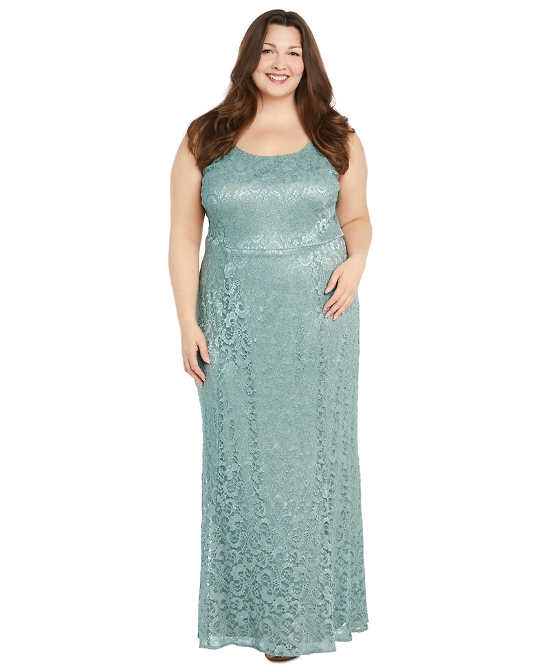 R & M Richards Plus Metallic Lace Jacket and Dress