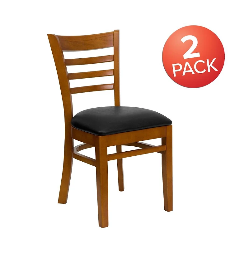 Emma+Oliver 2 Pack Ladder Back Wooden Restaurant Chair