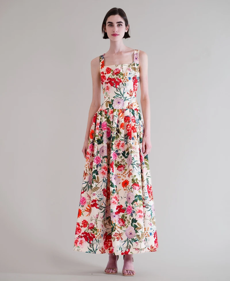 julia jordan Women's Square Neck Drop Waist Maxi Dress