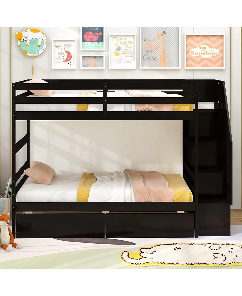 Slickblue Bunk Bed Twin-Over-Twin with Storage Steps and Drawers - 43
