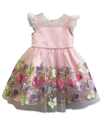 Blueberi Boulevard Baby Girls' Butterfly Embroidery Mesh Dress