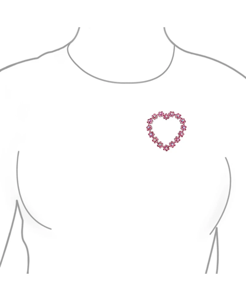 Bling Jewelry Romantic Pink Crystal Heart Flower Brooch Pin Rhodium Plated Alloy