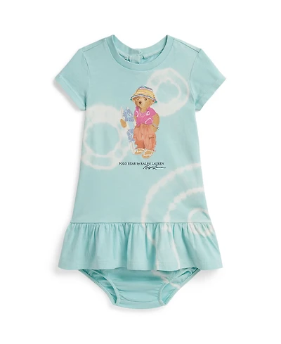 Polo Ralph Lauren Baby Girls' Tie-Dye Bear Cotton Dress with Bloomer, 2-Piece Set