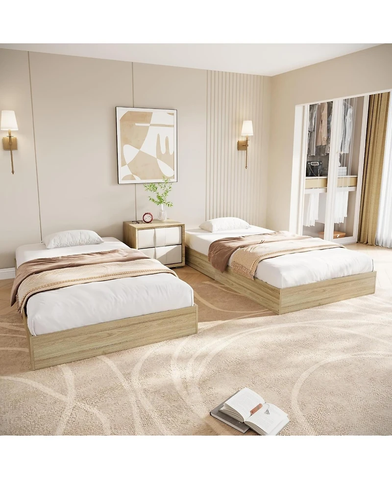 gaomon Solid Wood Platform Bed, Floor-Standing Bed Frame with Wooden Slats, Minimalist Space-Saving