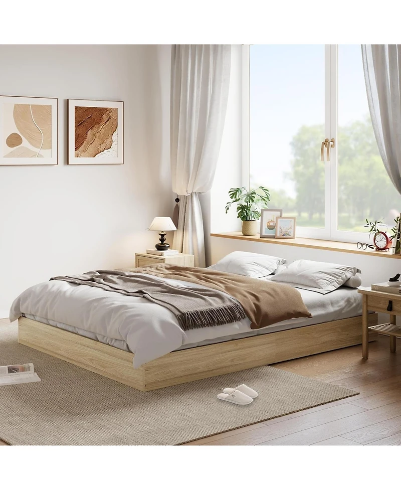 Gaomon Wood Platform Bed Frame, Solid Wood, No Headboard, Floor-Standing, Sturdy Slat Support, Box Spring Needed, Walnut