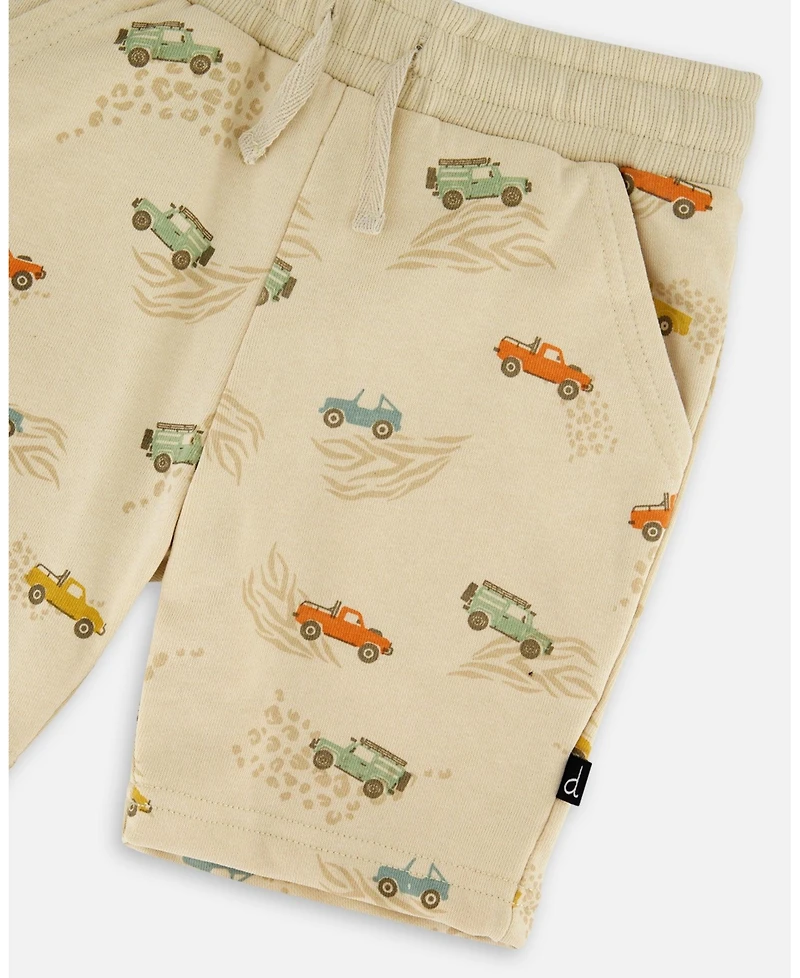 Draft - Deux par Baby Boys French Terry Shorts Beige Jeep Print