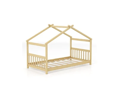 Slickblue Twin Size Wooden House Bed with Roof