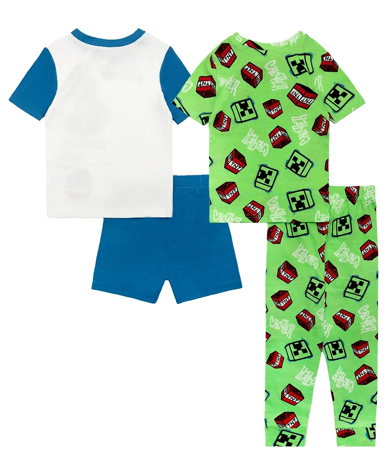 Minecraft Boys' 6-12 Street Creeper Graphic Tops, Shorts, and Pants, 4-Piece Pajama Set