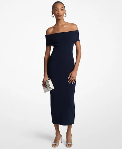 Michael Kors Women's Fold Over Off The Shoulder Midi Dress