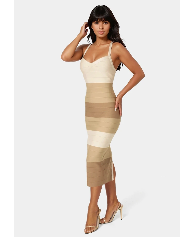 Bebe Women's Colorblock Bandage Midi Dress
