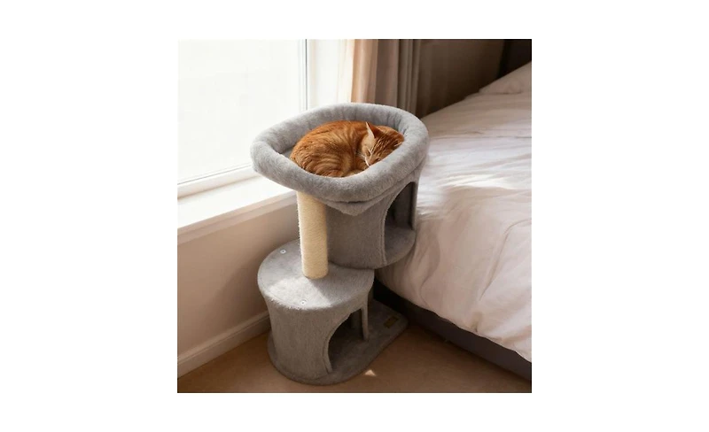 Aostirmotor Space-Saving Cat Tree, 26-Inch Compact Cat Tower with Anti-Tip Design, 2 Condos & Sisal Scratching Posts for Small Spaces