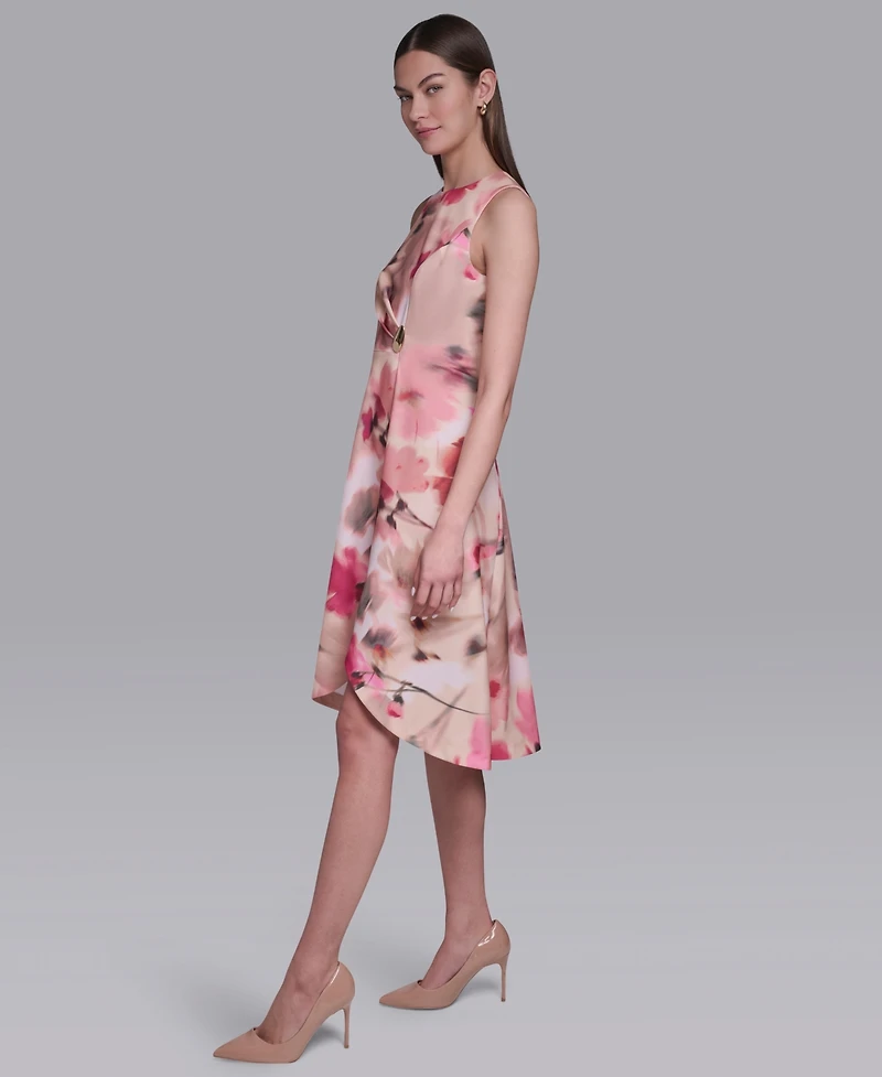 Halston Women's Sleeveless Crew Neck Asymmetrical Dress