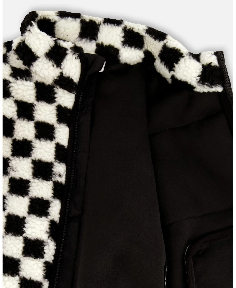 Deux par Unisex Sherpa Jacket Black Checkerboard - Baby
