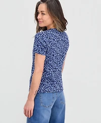 Style & Co Petite Scattered Buds Henley Short-Sleeve T-Shirt, Macy's Exclusive