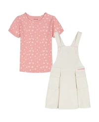 Calvin Klein Girls' 4-6x Short-Sleeve Top and Overall, 2-Piece Set