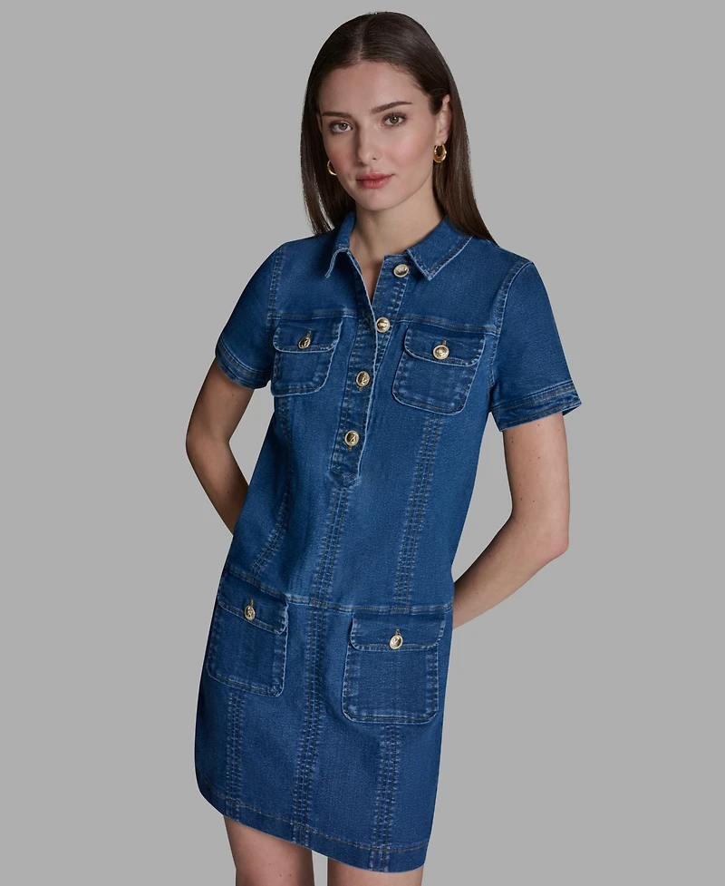 Bcbg Women's Collared Neck Denim Shirt Dress