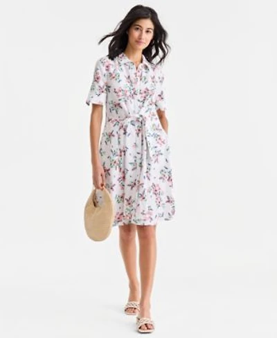 Charter Club Womens 100 Linen Tie Front Fit Flare Dress Created For Macys