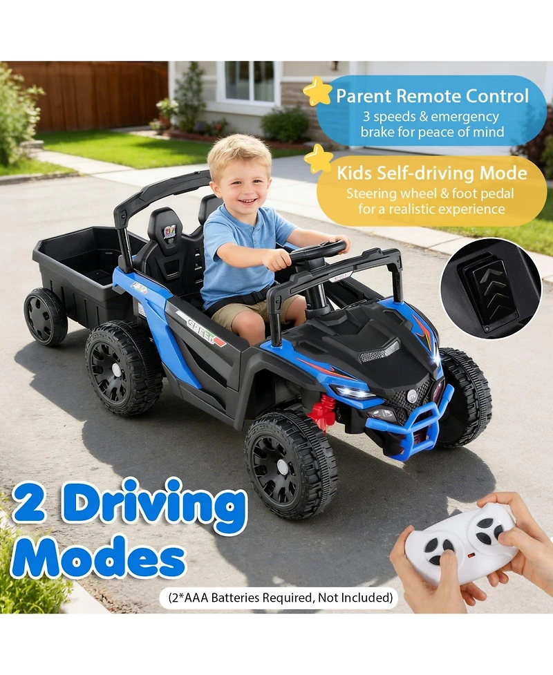 Mecale 12V Battery Powered Ride On Tractor with Parent Remote Control-Black