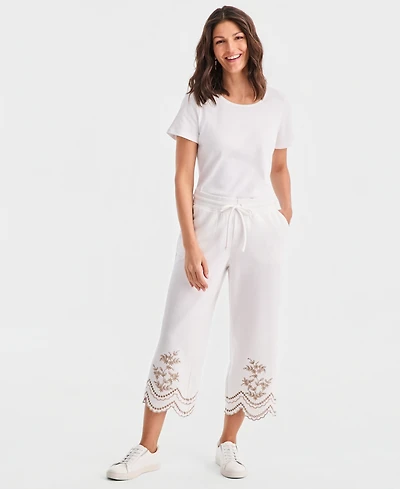 Style & Co Women's Embroidery Wide-Leg Sweatpants, Macy's Exclusive