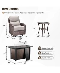 Gymojoy Crescent Brown Wicker Fire Pit Conversation Set with Olefin 6 In. Thick Cushions Patio Swivel Chairs (7-Piece)