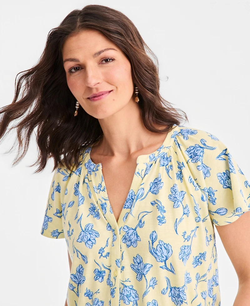 Style & Co Women's Printed Flutter-Sleeve Button-Front Top, Macy's Exclusive