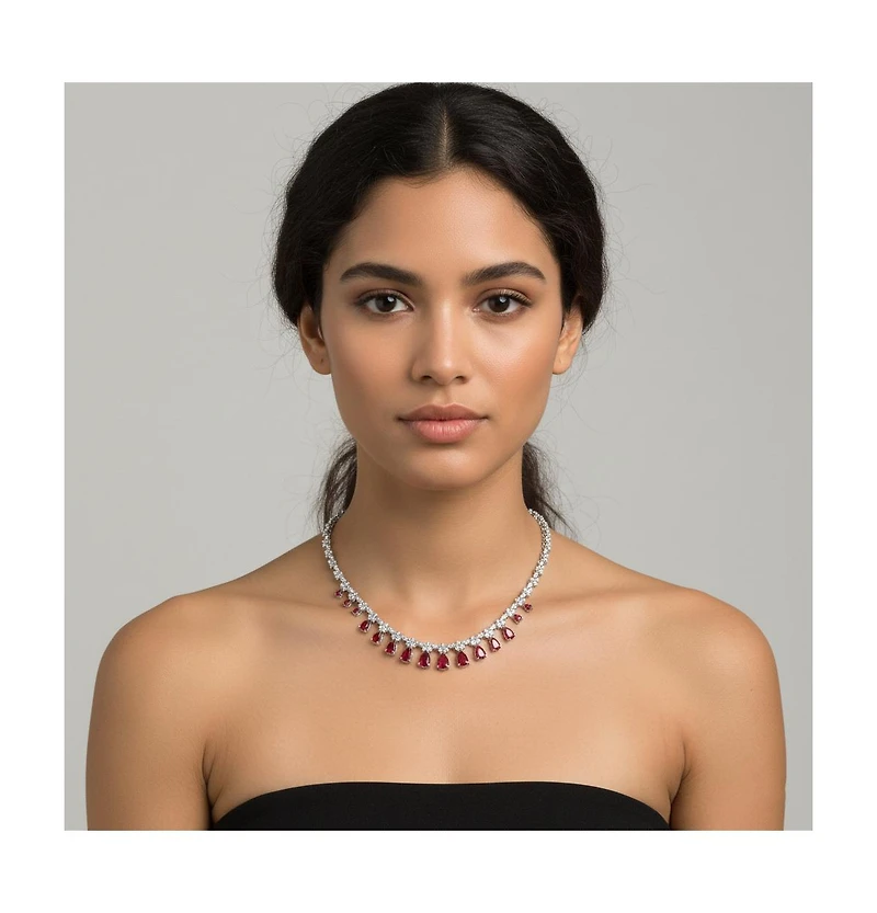 Cubic Zirconia Sterling Silver White Gold Plated Evening Necklace