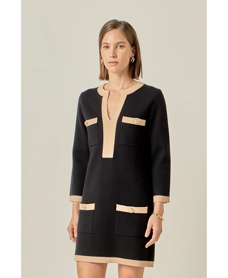 English Factory Women's White and Black Mini Knit Dress