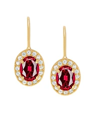 Macy's Lab-Grown Ruby (1.90 ct. t.w.) & Lab-Grown White Sapphire (0.16 ct. t.w.) Halo Earrings in 14k Gold Over Sterling Silver