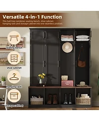 Boyel Living Farmhouse Hall Tree with Hidden Hooks and Walnut Seating Bench