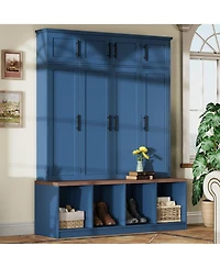 Boyel Living Farmhouse Hall Tree with Hidden Hooks and Walnut Seating Bench