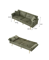 Boyel Living 79-Inch Corduroy Sofa Bed Foldable Double with Adjustable Armrests