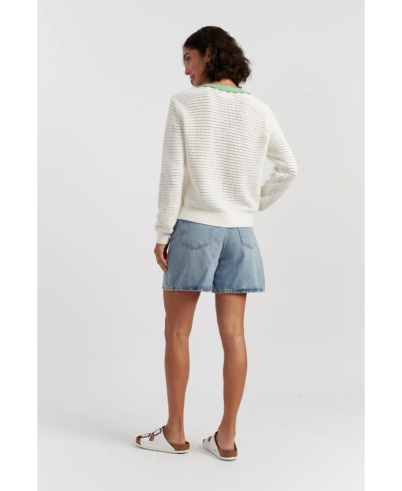 Chinti & Parker Women's Cotton Snoopy Crochet Peekabo Cardigan