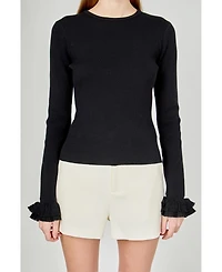 endless rose Women's Ruffled Cuff Knit Top