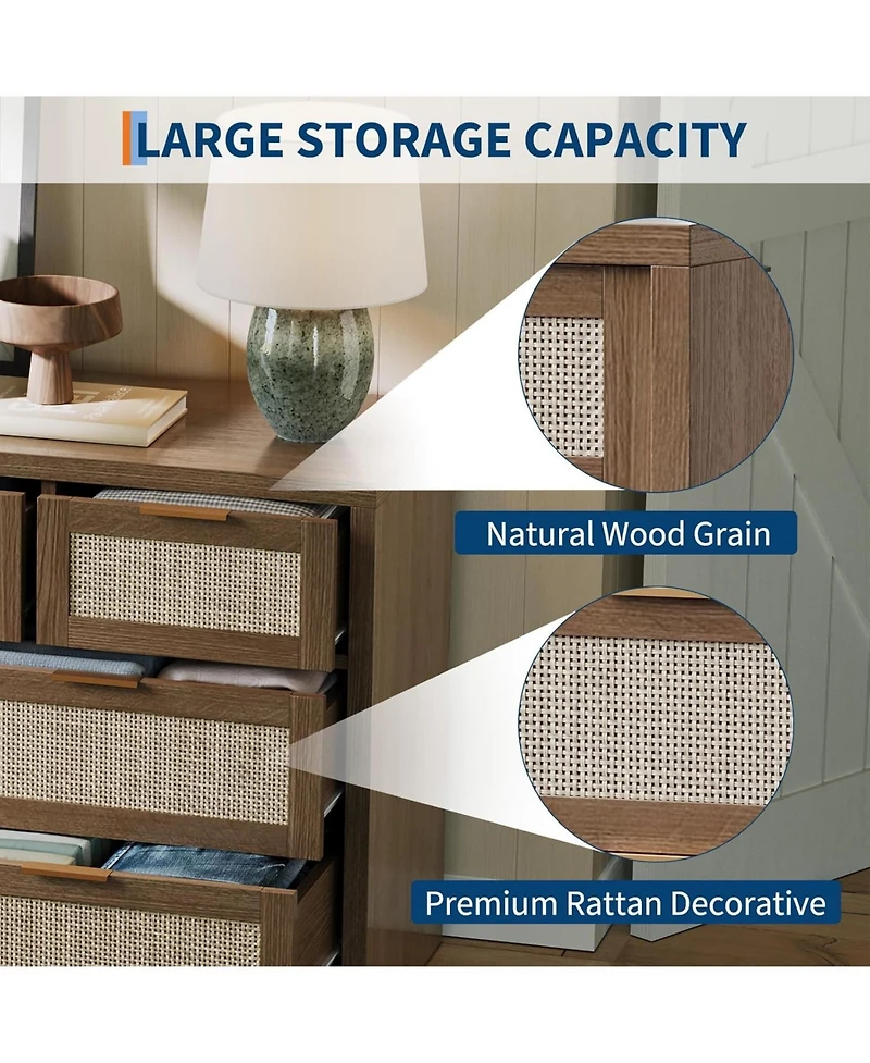 gaomon 53" Dresser for Bedroom 7 Drawer Boho Chest of Drawers, Large Storage Cabinet for Clothes, Tv Stand for Living Room, Wood Accent Furniture