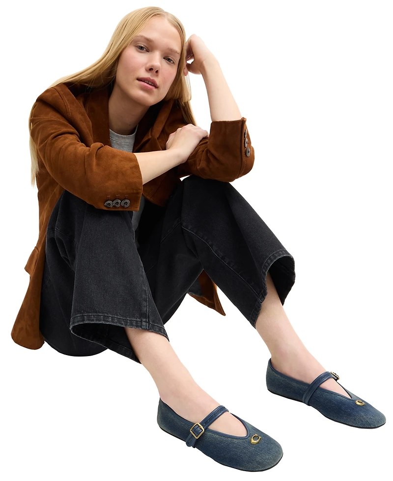 Coach Women's Sculpted C Crinkle Patent Leather Soft Mary Jane Flats