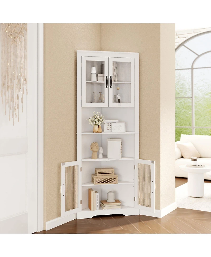 Slickblue Tall Triangular Corner Buffet Cabinet with Glass Doors