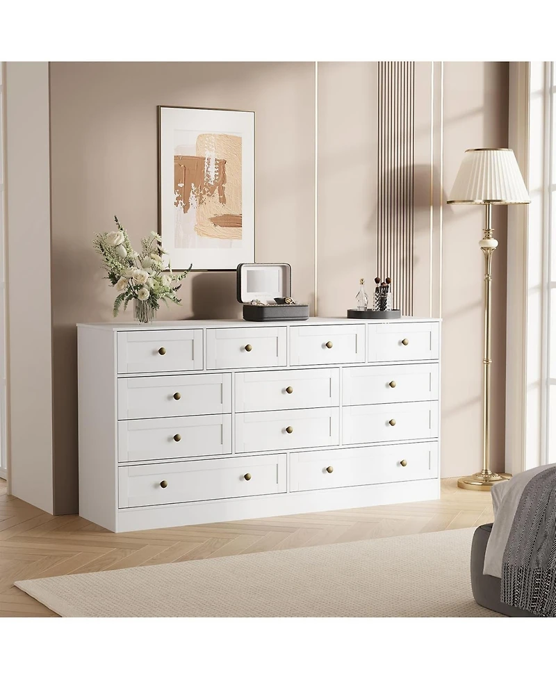 gaomon 12 Drawers Wooden Dressers for Bedroom, Wood Chest of Drawers Clothes Storage Organizer for Living Room, Hallway, Modern Wide Tv Stand Dresser