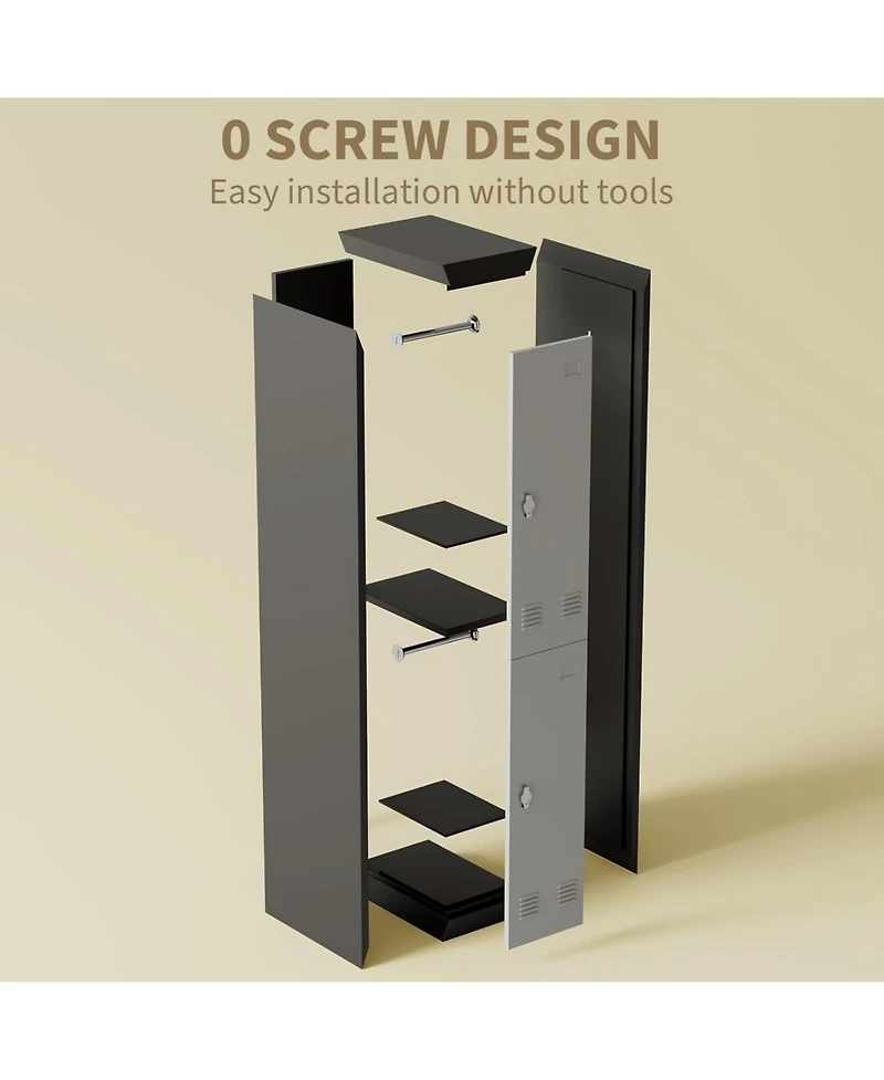 Gaomon 71" Heavy Duty Lockable Metal Locker Cabinet with Hanging Rod & 2 Shelves