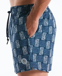 Original Penguin Men's Navy Flower Block Print 5" Swim Trunks