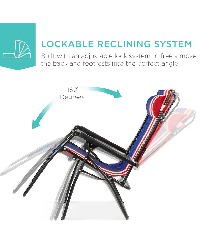 Best Choice Products 30” Extra Wide Folding Zero Gravity Patio Lounge Chair w/Adjustable Canopy Shade