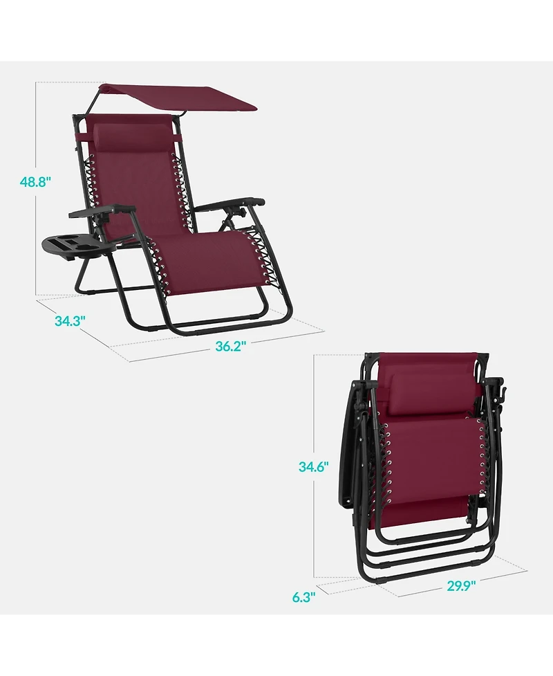 Best Choice Products 30" Extra Wide Folding Zero Gravity Patio Lounge Chair w/Adjustable Canopy Shade