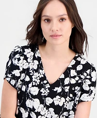 Anne Klein Essentials Petite Tulip-Sleeve Printed Swing Dress