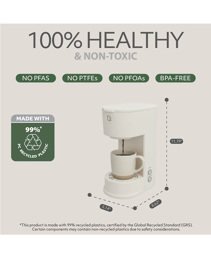 Willow Kitchen Compact Single Serve Coffee Maker - Compatible with K-Cup Pods Ground