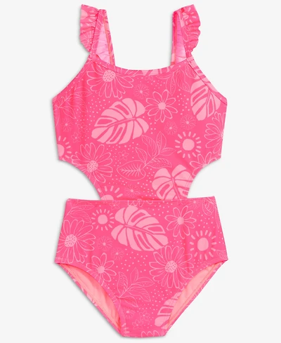 Breaking Waves Girls' 7-16 Palm-Print Cut-Out One-Piece Swimsuit
