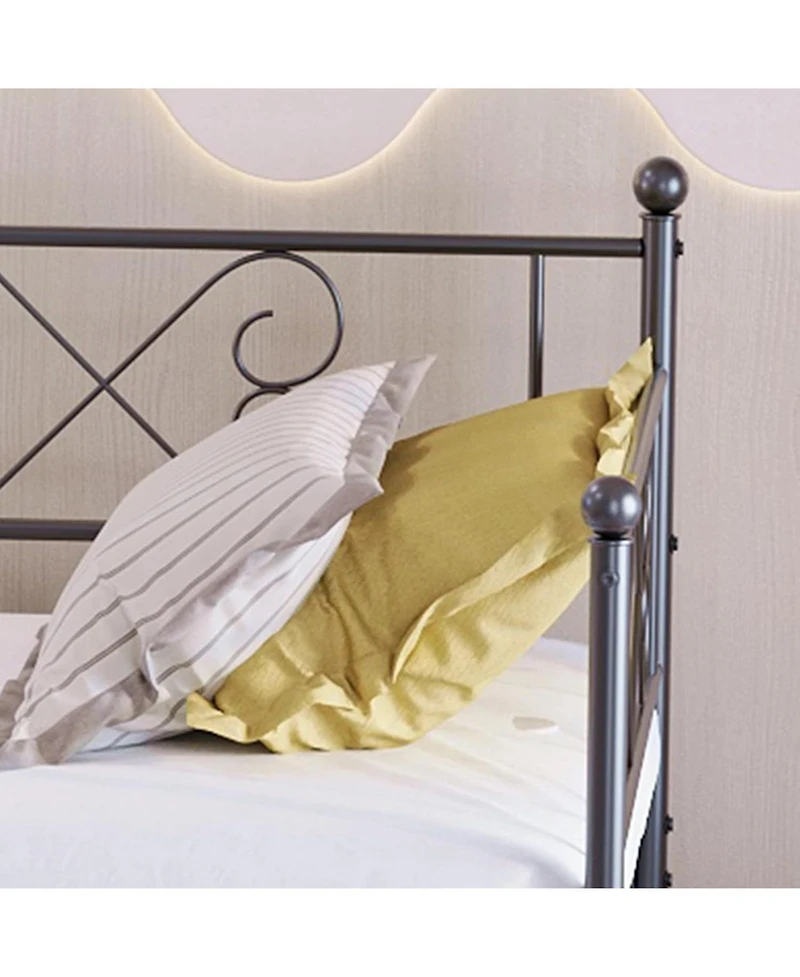 gaomon Twin Daybed with Trundle, Heavy-Duty Metal Slats, Upholstered Headboard, Space-Saving