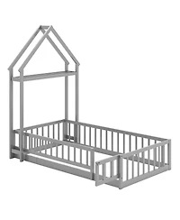 Slickblue House Style Twin Floor Bed with Decorative Headboard - 48