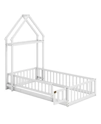 Slickblue House Style Twin Floor Bed with Decorative Headboard - 48